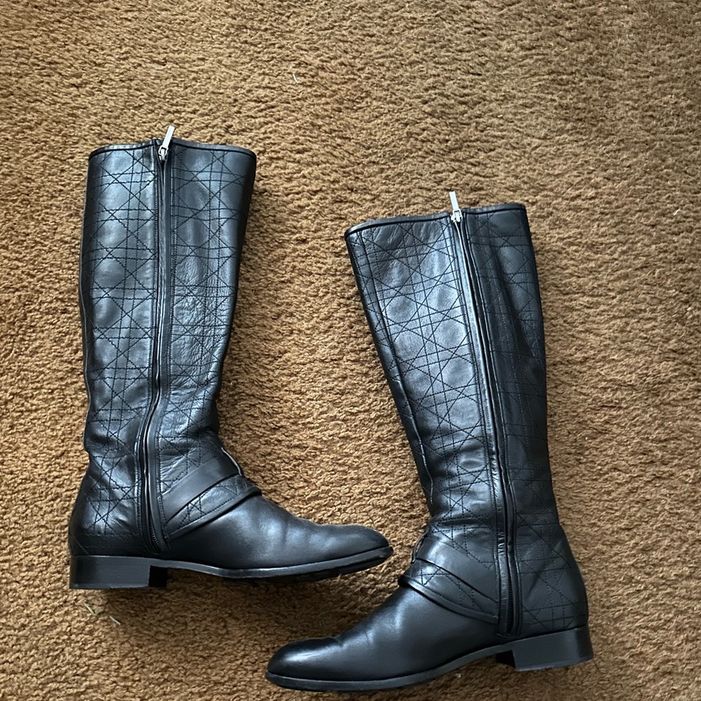 Dior Cannage Black Leather Knee Boots Moto Size 40/9 - Picture 7 of 8